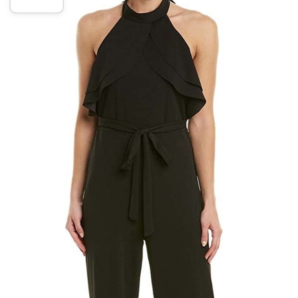 Brand New Bebe Women's Ruffle Halter Tie Neck Jumpsuit Pants Black Size 6